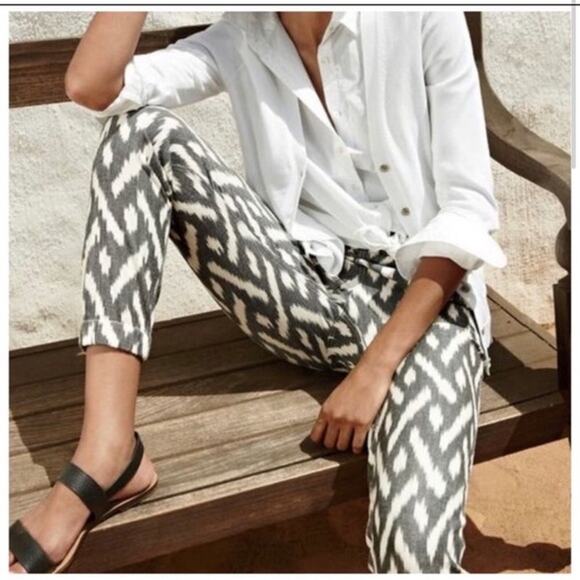 J. Crew Seaside Jogger Pant Ikat Cream Gray Print Pull On Pants sz 6 - Picture 11 of 11